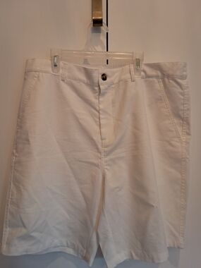 JMierr Men's Flat Front White Cotton Blend Shorts